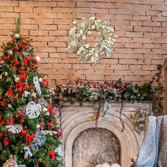 20 Inch Winter Wreath for Front Door, Winter Wreaths with Gold Eucalyptus Leaves - Picture 7 of 7